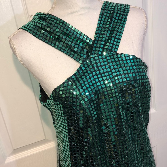Handmade vintage green metallic retro sequins dress - Picture 2 of 8